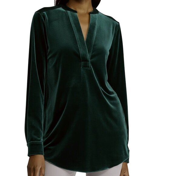 Ralph Lauren Dark Green Velvet Stretch Tunic Top Blouse Shirt Size L Velour - Picture 9 of 9